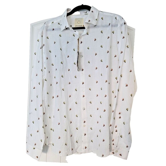 Stitch Note Men's Long Sleeve Vespa Print Linen/Cotton Shirt XXL New w tags - Picture 2 of 9